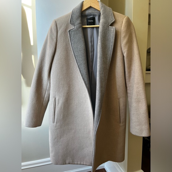 THEORY Open Front Oversized‎ Wool Coat Lapel Colorblock Cozy Luxury Overcoat S - Picture 1 of 9